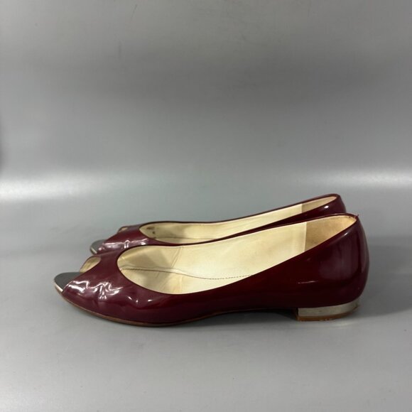 100% Authentic CHANEL Red Patent Mirrored Peep Toe Flats, Size 40 - Picture 4 of 14